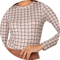02 blusa feminina termica decote redondo pied de poule marrom