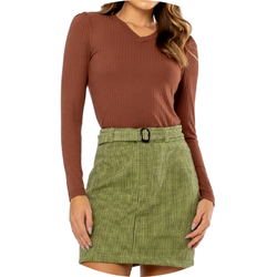 06 blusa feminina canelada decote v marrom