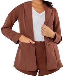 01 blazer feminino alfaiataria classico marrom