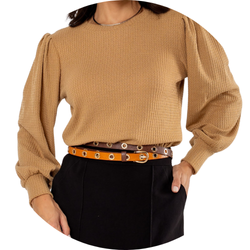 01 blusa feminina manga bufante caramelo