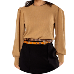 02 blusa feminina manga bufante caramelo