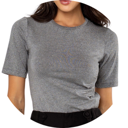 01 blusa feminina prega brilho cinza