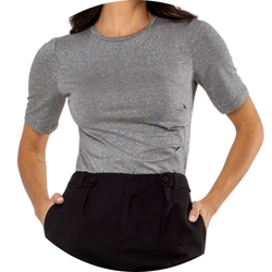 02 blusa feminina prega brilho cinza