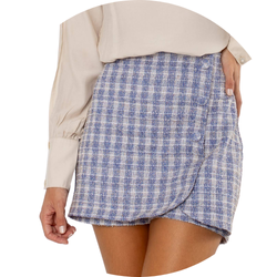 01 short saia feminino tweed azul claro
