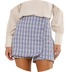 02 short saia feminino tweed azul claro