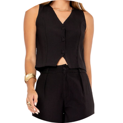 02 colete feminino com botao alfaiataria preto