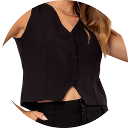 03 colete feminino com botao alfaiataria preto