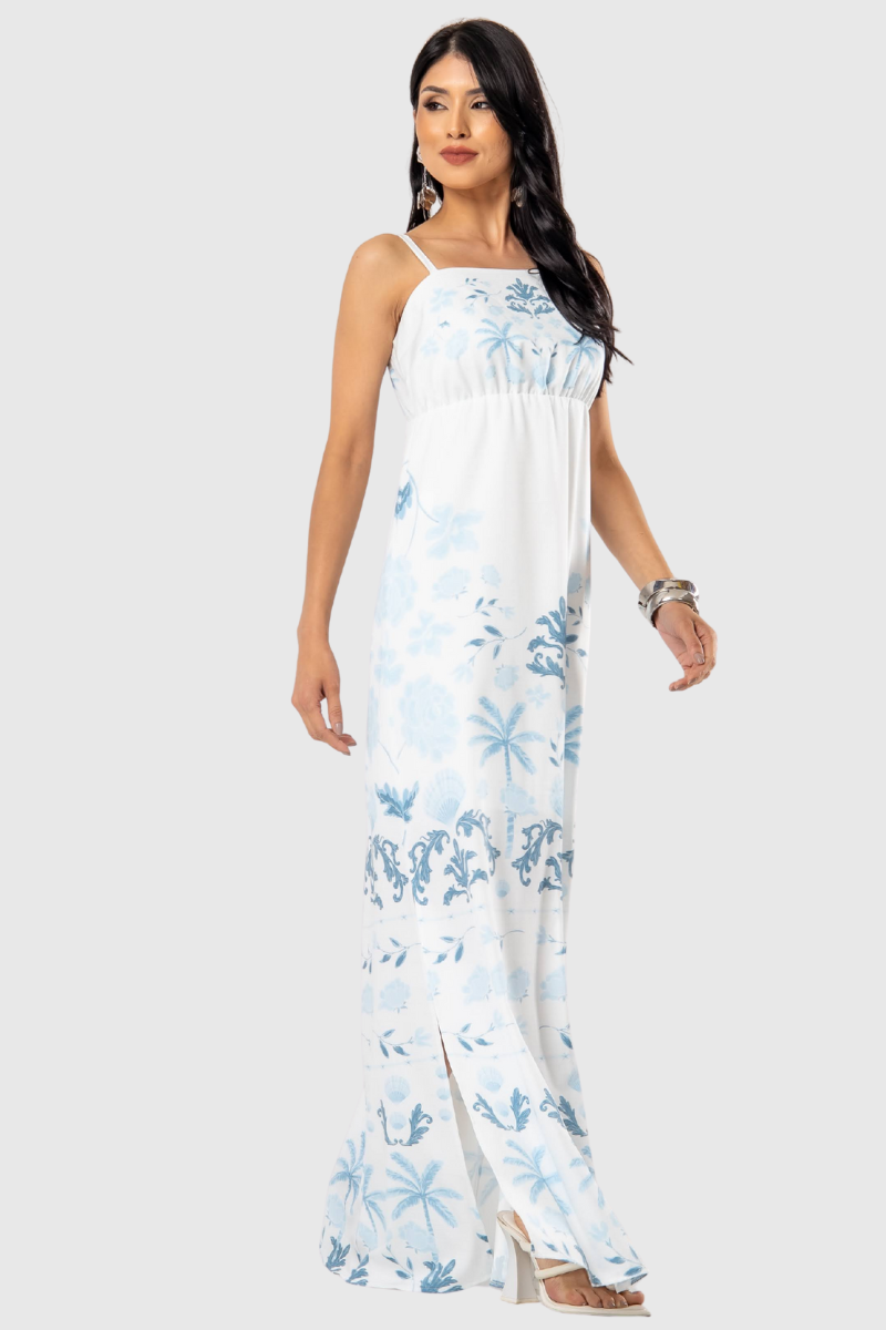 07 vestido feminino estampa localizada floral azul