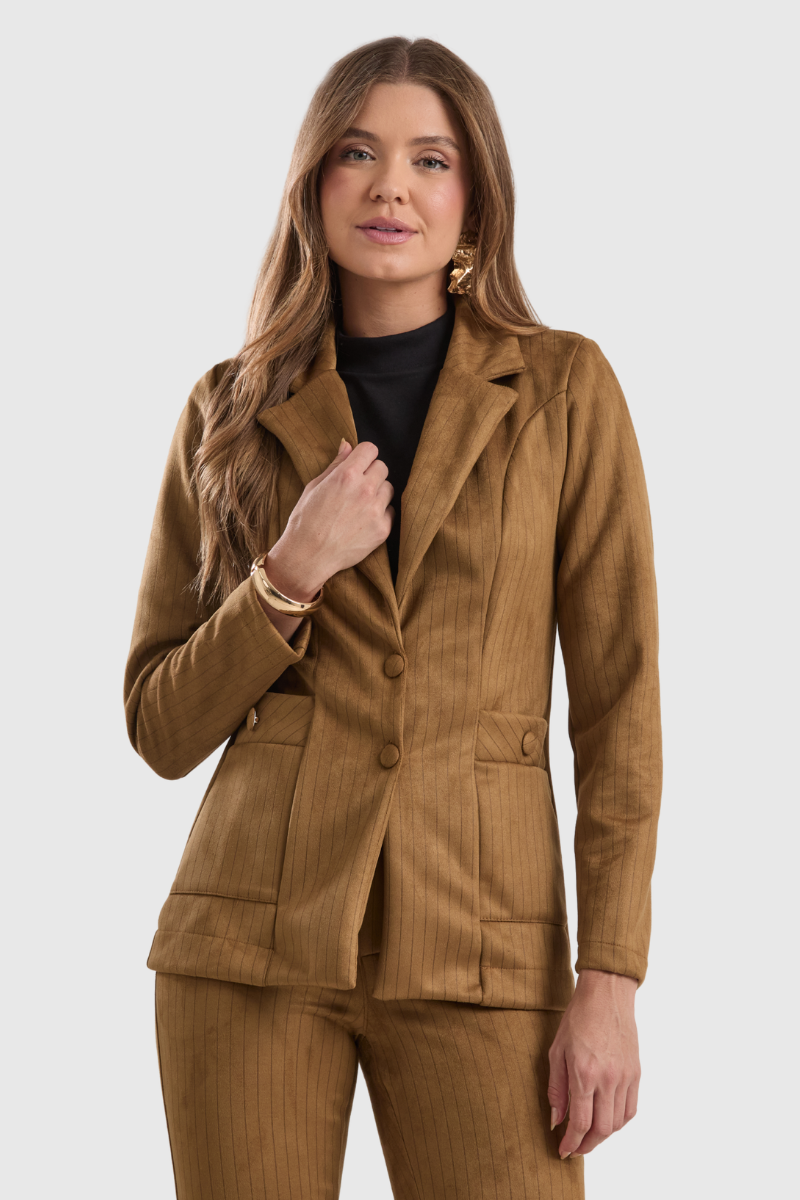 01 casaco feminino risca de giz bege escuro