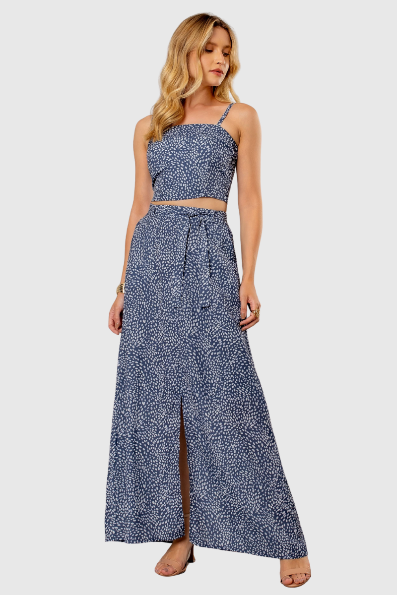 05 conjunto feminino cropped com saia longa poa preto