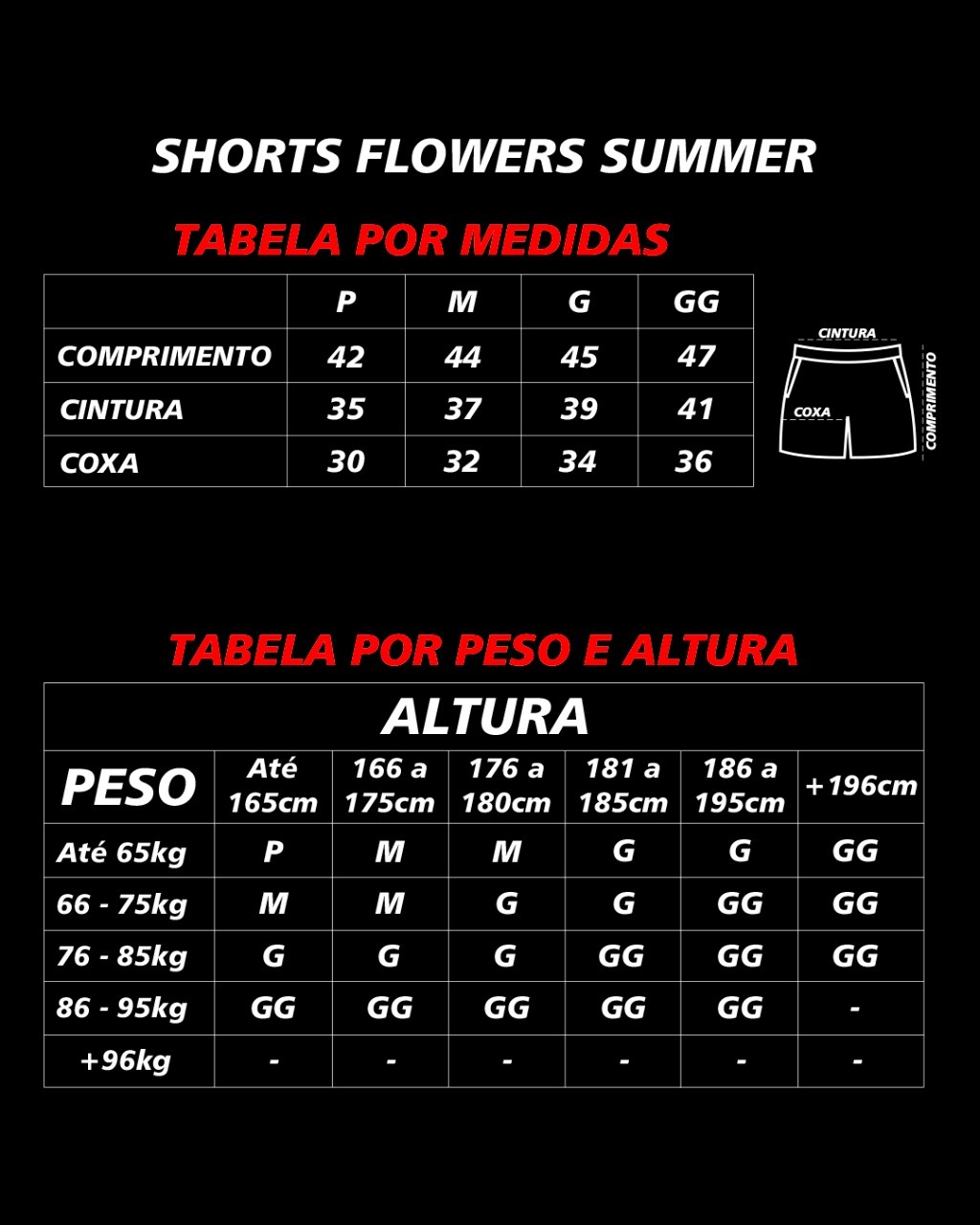 tabela de medida short flower summer