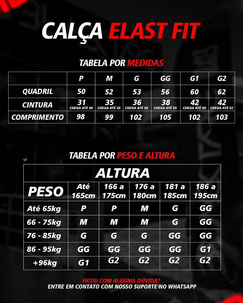 TABELA DE MEDIDAS CALA ELAST FIT 2