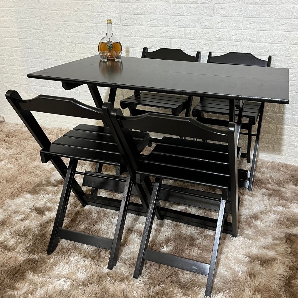 conjunto dobravel 120x70 4 cadeiras preto
