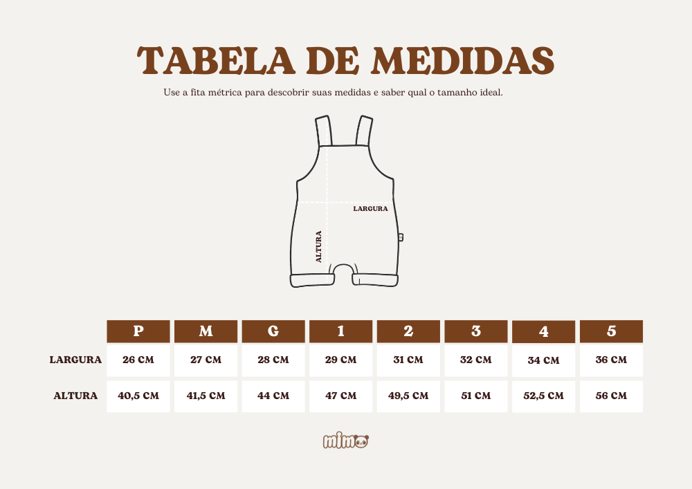 tabela de medidas jardineira curta linho