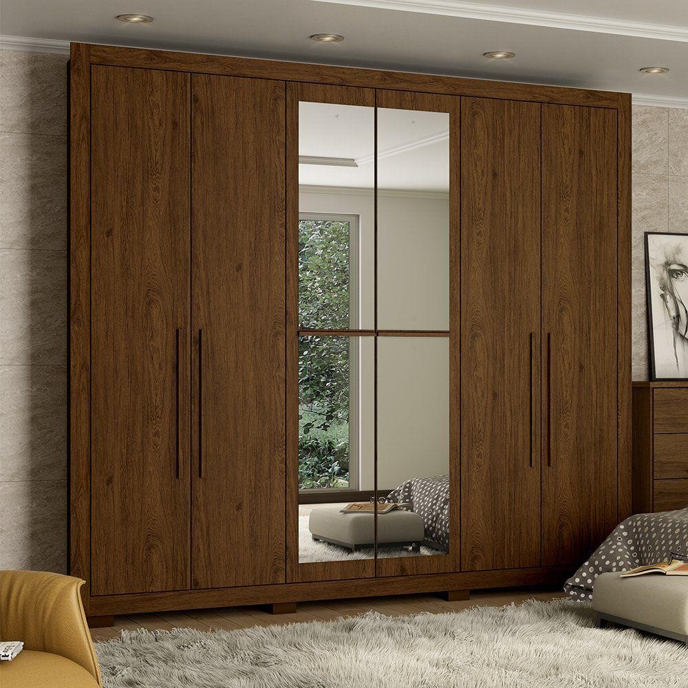 guarda roupa 6 portas 4 gavetas garden henn castanho