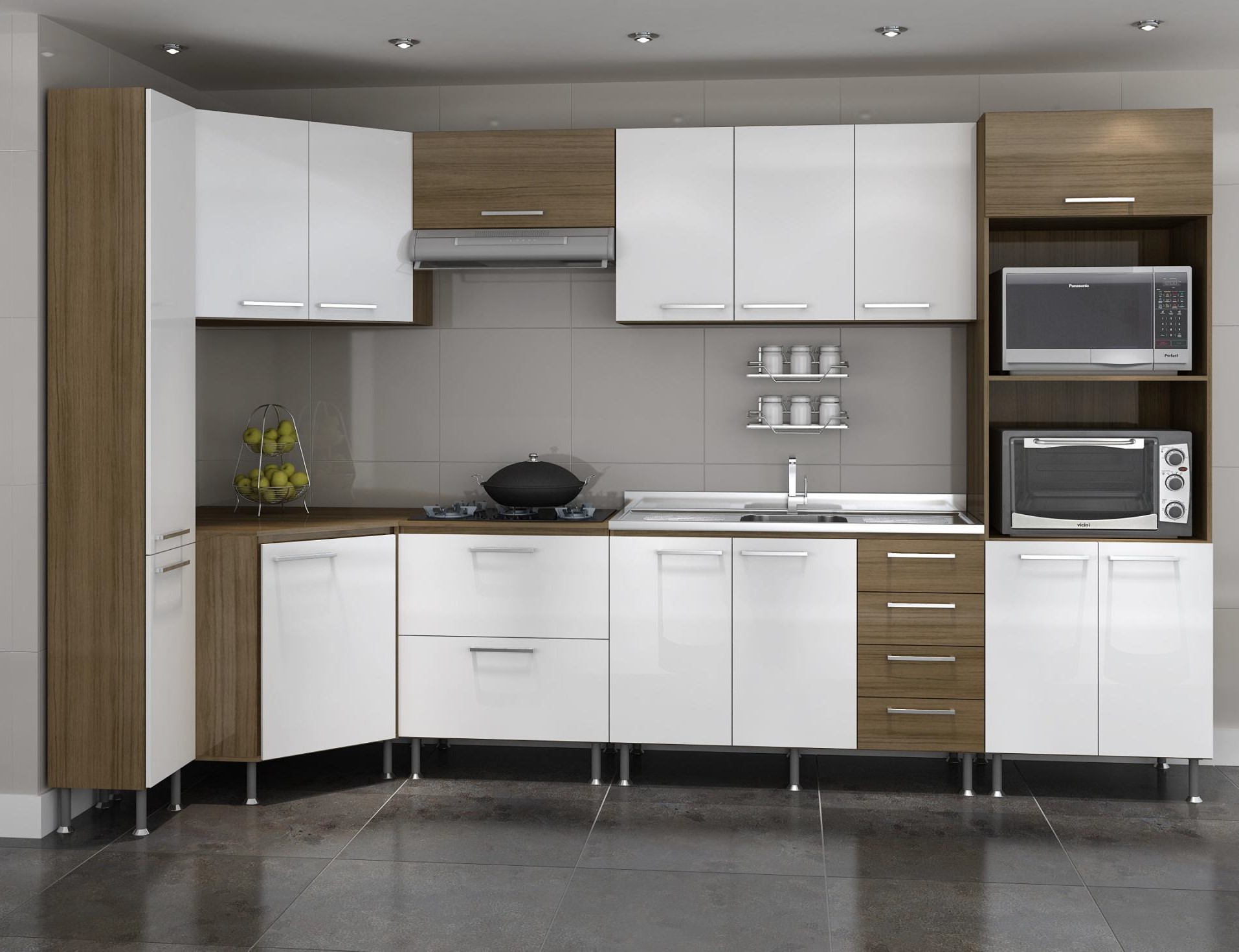 cozinha madulada 8 pecas prisma cadorin amendoa branco