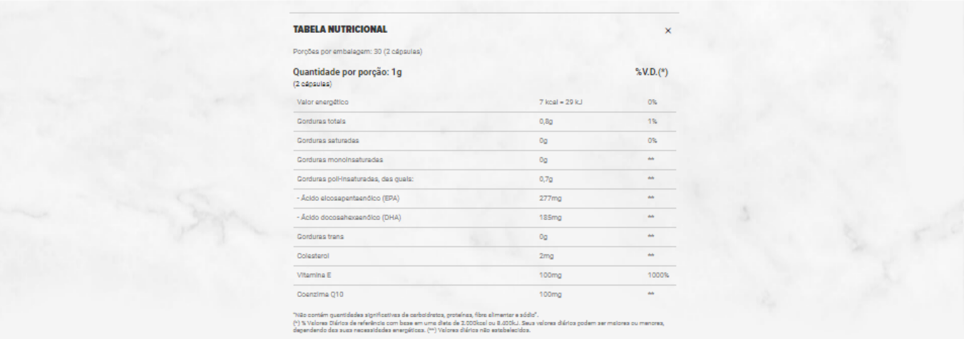 tabela nutricional coenzima q10 essential