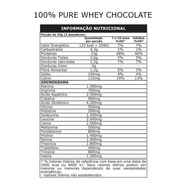 100 pure whey 900g probiotica nossa forma tabela nutricional chocolate