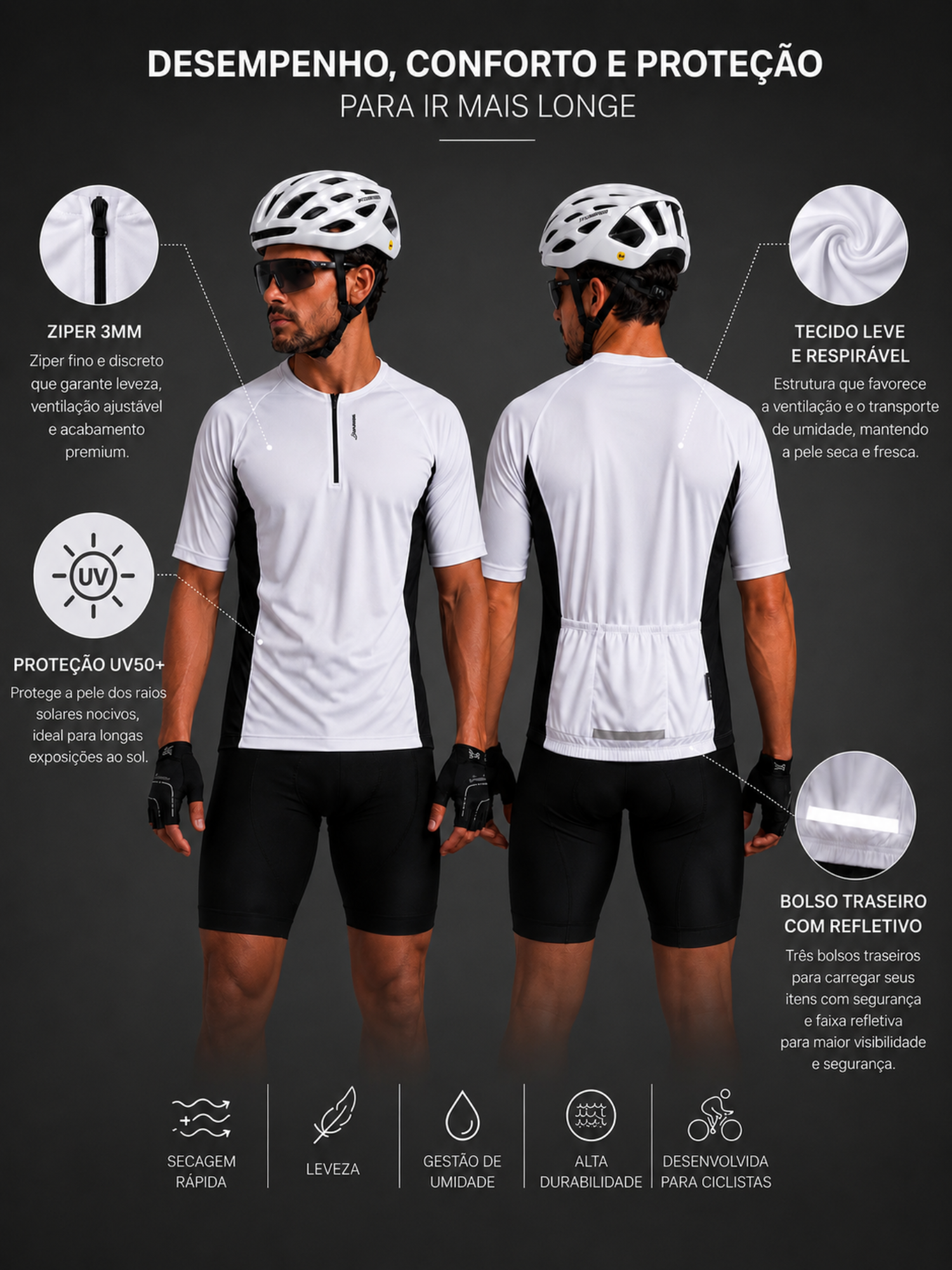 Camisa Ciclismo Masculina Combat Manga Longa Preta Savancini