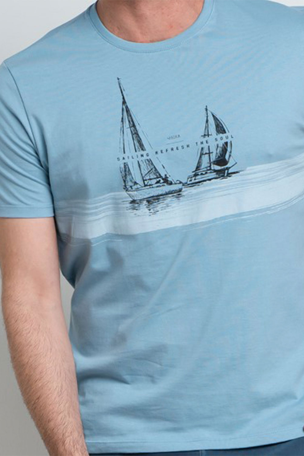 camiseta masculina azul estampa barcos sailing se0301202 az0621